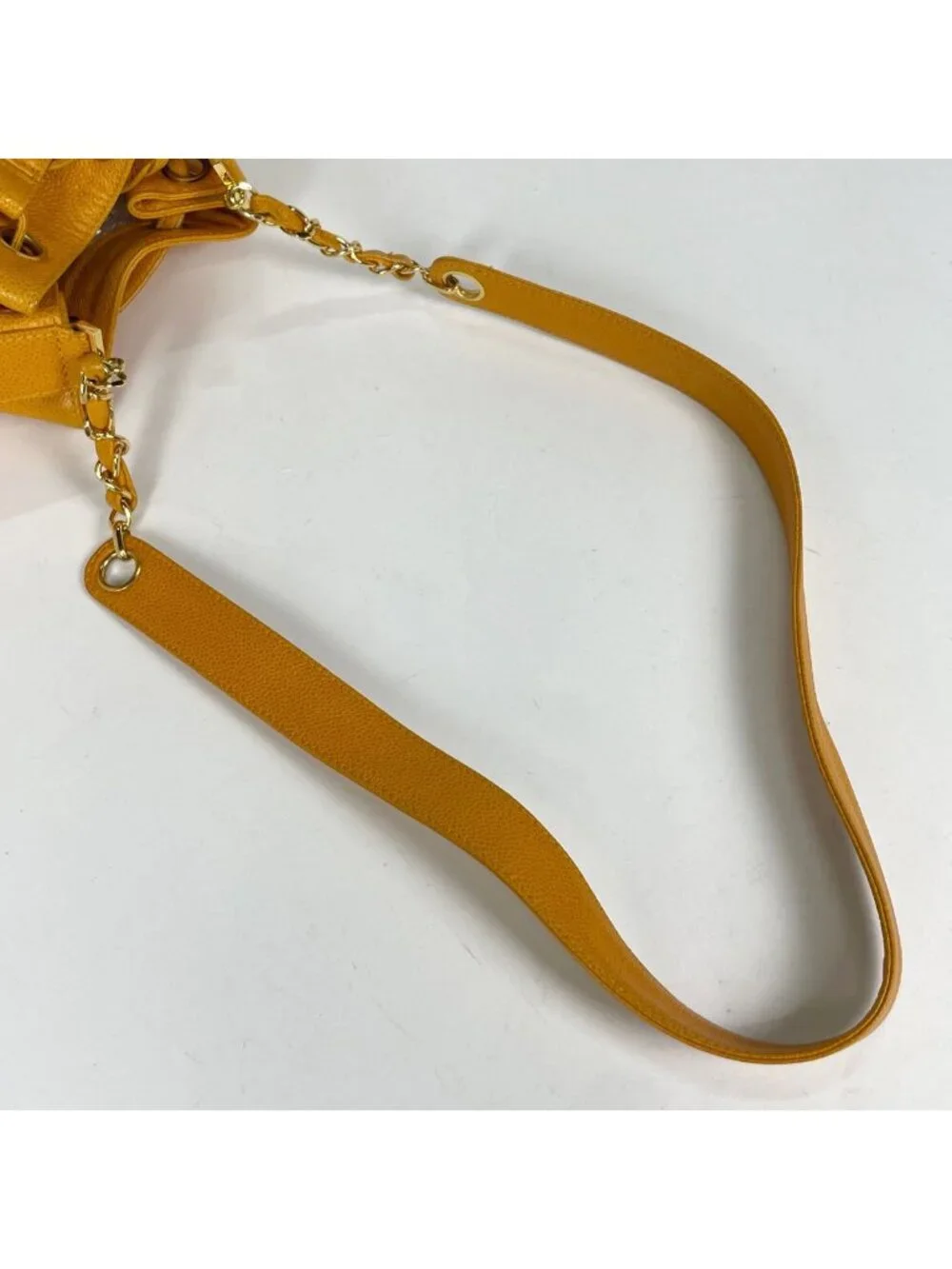 Chanel Shoulder Bag Triple CC Logo Drawstring Caviar Leather Yellow